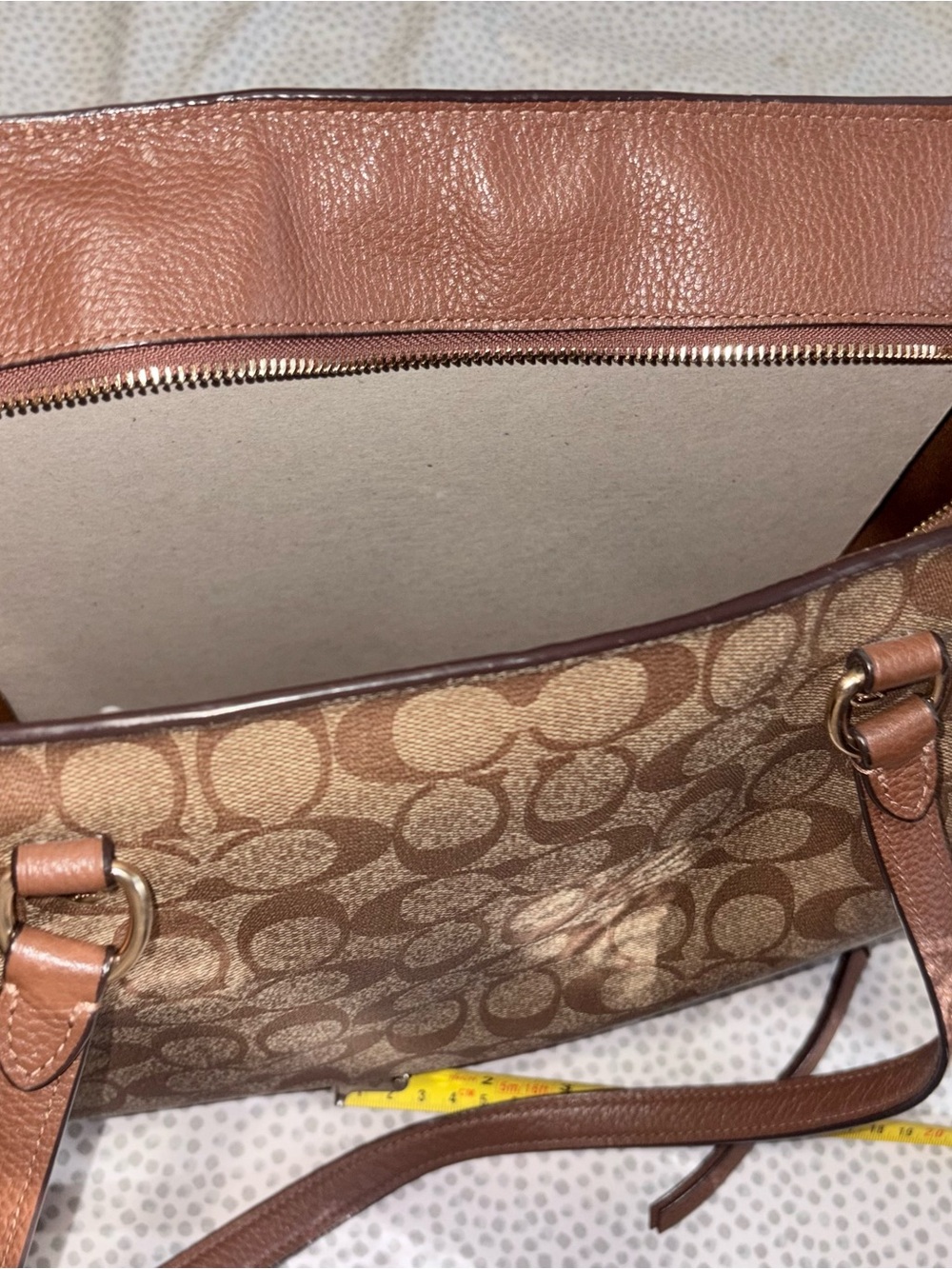 Coach Brown & Gold Signature Canvas Tote with Leather Trim - Picture 10 of 15